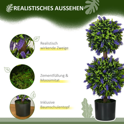 Kunstlavendel – Nep Lavendelplant – Sierplant – Kunstbloemen – Kunstplant Set – UV-Bestendig – 70 cm Hoog – Met Cementpot