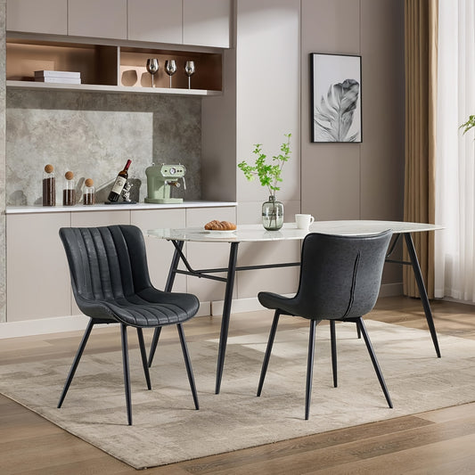 Eetkamerstoelen – Set van 2 Stoelen – Keukenstoelen – Zwarte Woonkamer Stoelen – Armless Design – Modern Stijl – Kunstleer Bekleding – Metalen Poten