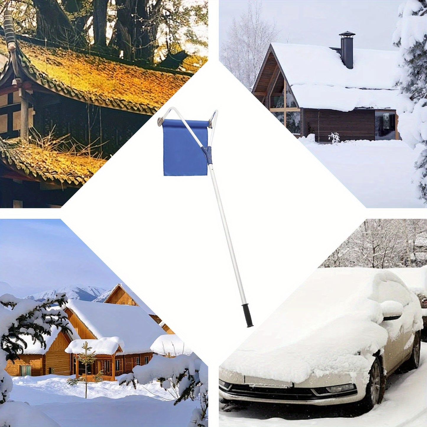 Instelbare Dak Sneeuwhark – Sneeuwschuiver – Dakschuiver – Sneeuwruimer – Dakveger – Aluminium & Oxford Materiaal – Telescopisch Design