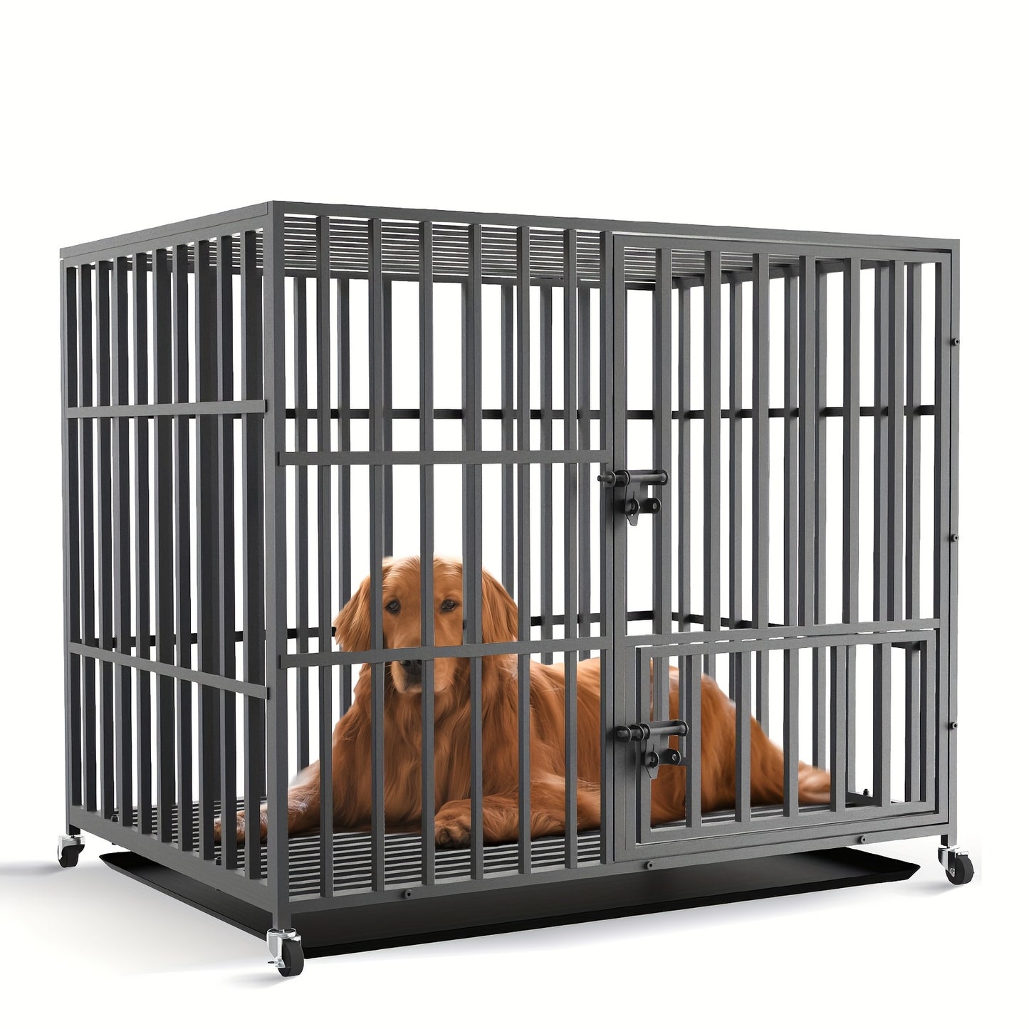 Hondenbench – Hondenkooi – Hondenren – Kennel – Hondenhok – XXL Groot Formaat – Stevig Metaal – 3 Deuren Met Slot – Wielen Met Rem – Afneembare Opvanglade