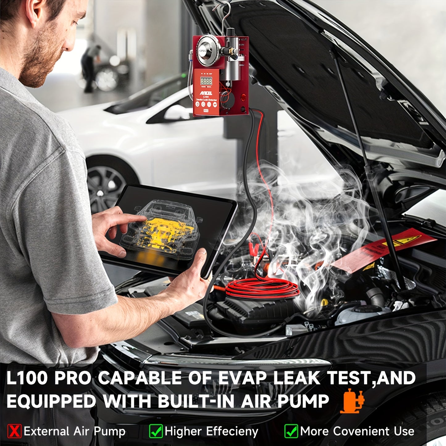 Rookmachine Auto – Rooktester – Lekdetectie Apparaat – Lekkage Opsporer – EVAP Leak Detector – Ingebouwde Luchtcompressor – Digitale Rookstroommeter
