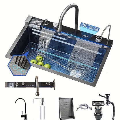 Enkele Keukenspoelbak – Spoelbak – Keukensink – Enkele Wasbak – Enkele Spoelbak 68x45 cm – 304 Roestvrij Staal – Nano Zwarte Embossing