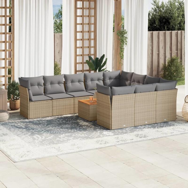 11-Set. Garden-Sofa furniture with Pillow Beige Poly Rattan Temporary Removable Outdoor, Lounge Suite Furniture, Couches, Patio Furniture, Garden Furniture, Terrace Furniture, Rattan Furniture, Corner Lounge, Lounge Suite, So
