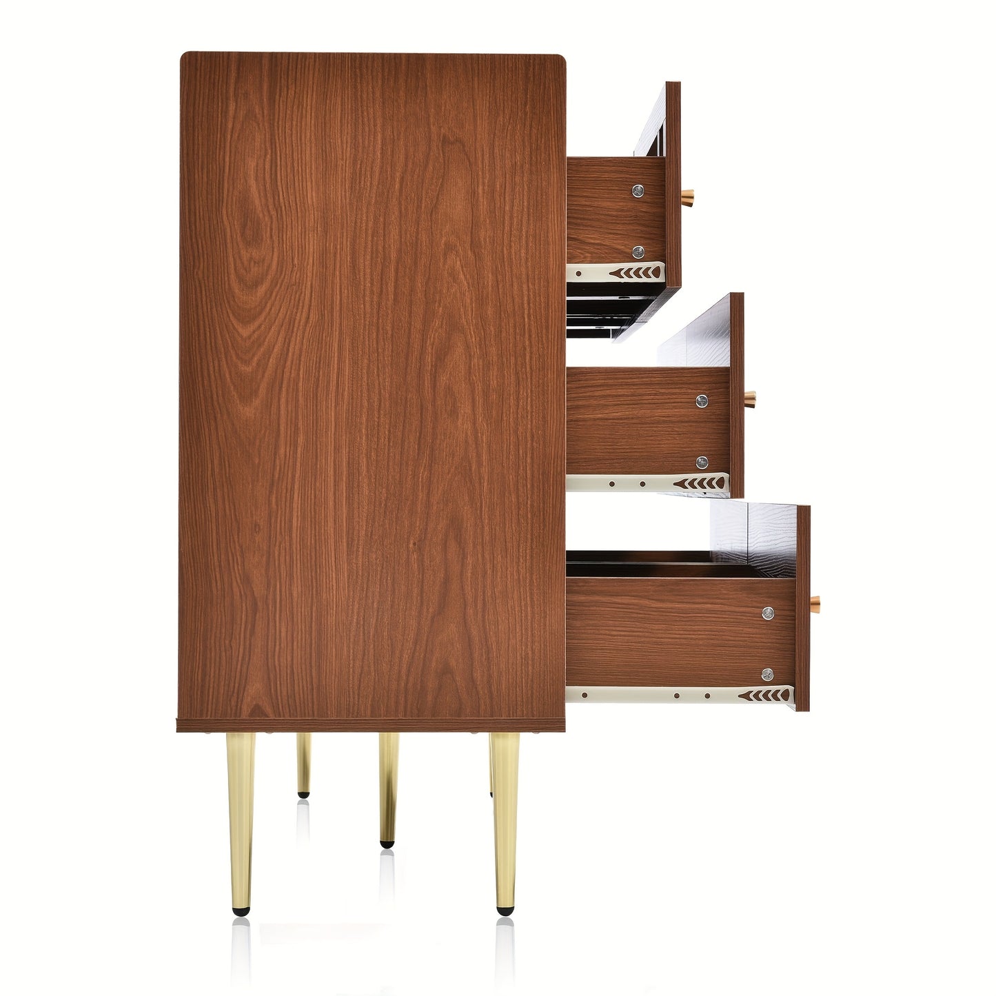 Ladekast – Ladenkast – Dressoir – Opbergkast – Kast – Walnoot Kleur – 6 Ruime Lades – Massief Hout Met Rattan Zijkanten