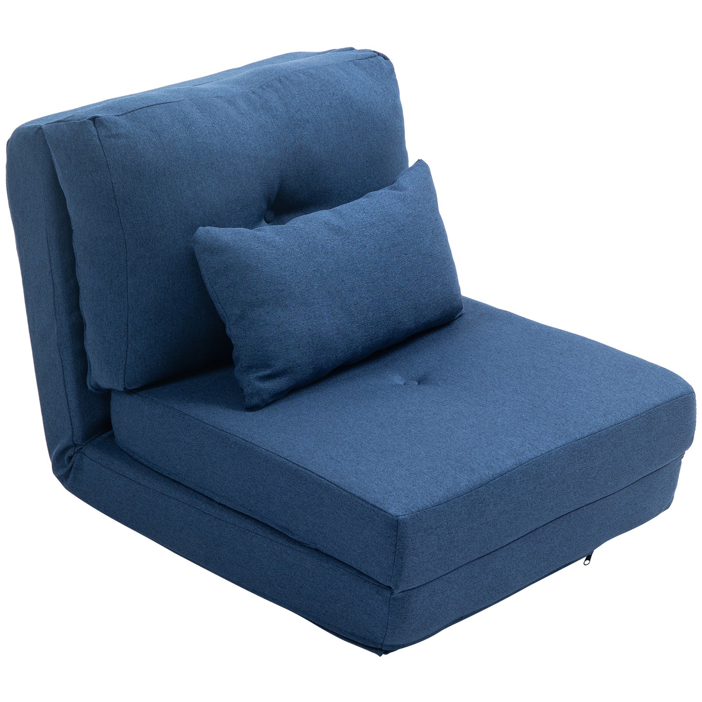 Lazy Chair – Vloerstoel – Relaxstoel – Slaapstoel – Zitbed – Verstelbare Rugleuning – Luxe Kussens – Donkerblauwe Linnenstof