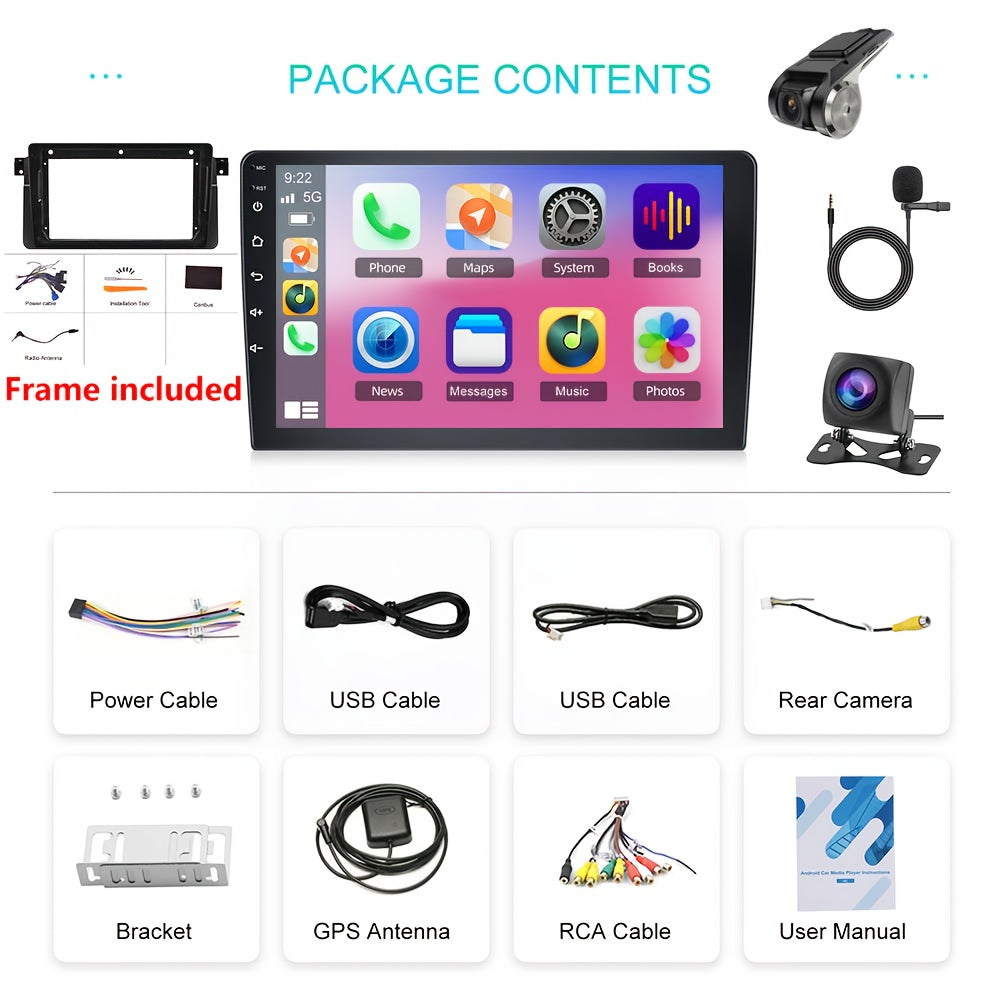 Autoradio – Multimedia Systeem – Inbouw Radio – Touchscreen Radio – Navigatiesysteem – 9 Inch Scherm – Met AHD Achteruitrijcamera & DVR-camera
