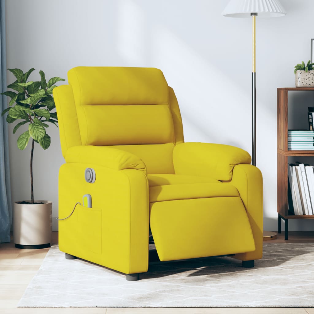 Fauteuil – Relaxstoel – Zetel – Elektrische Stoel – Draaifauteuil – Verstelbaar Tot 135 Graden – Met 6-Punts Massagefunctie – Geel Velvet