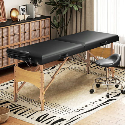 Verstelbare Massagebank – Massagebed – Massagetafel – Massagemeubel – Houten Massagebank – Hoogte Verstelbaar – Opvouwbaar Design – Zwarte Foam Bekleding