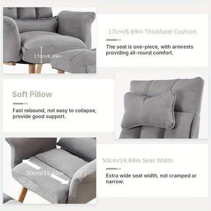 Relaxfauteuil – Verstelbare Stoel – Relaxstoel – Loungestoel – Fauteuil Met Voetenbank – 6-Stand Rugleuning – Linnen Bekleding Met Eiken Houten Frame