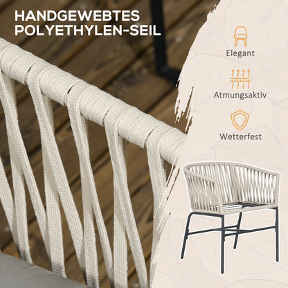 Terrasstoel Set – Tuinstoelen – Balkon Stoelen – Buiten Stoelen – Boho Tuinmeubilair – Comfortabele Zitschaal – Wasbare Kussenhoes – Stabiel Metalen Frame – Beige