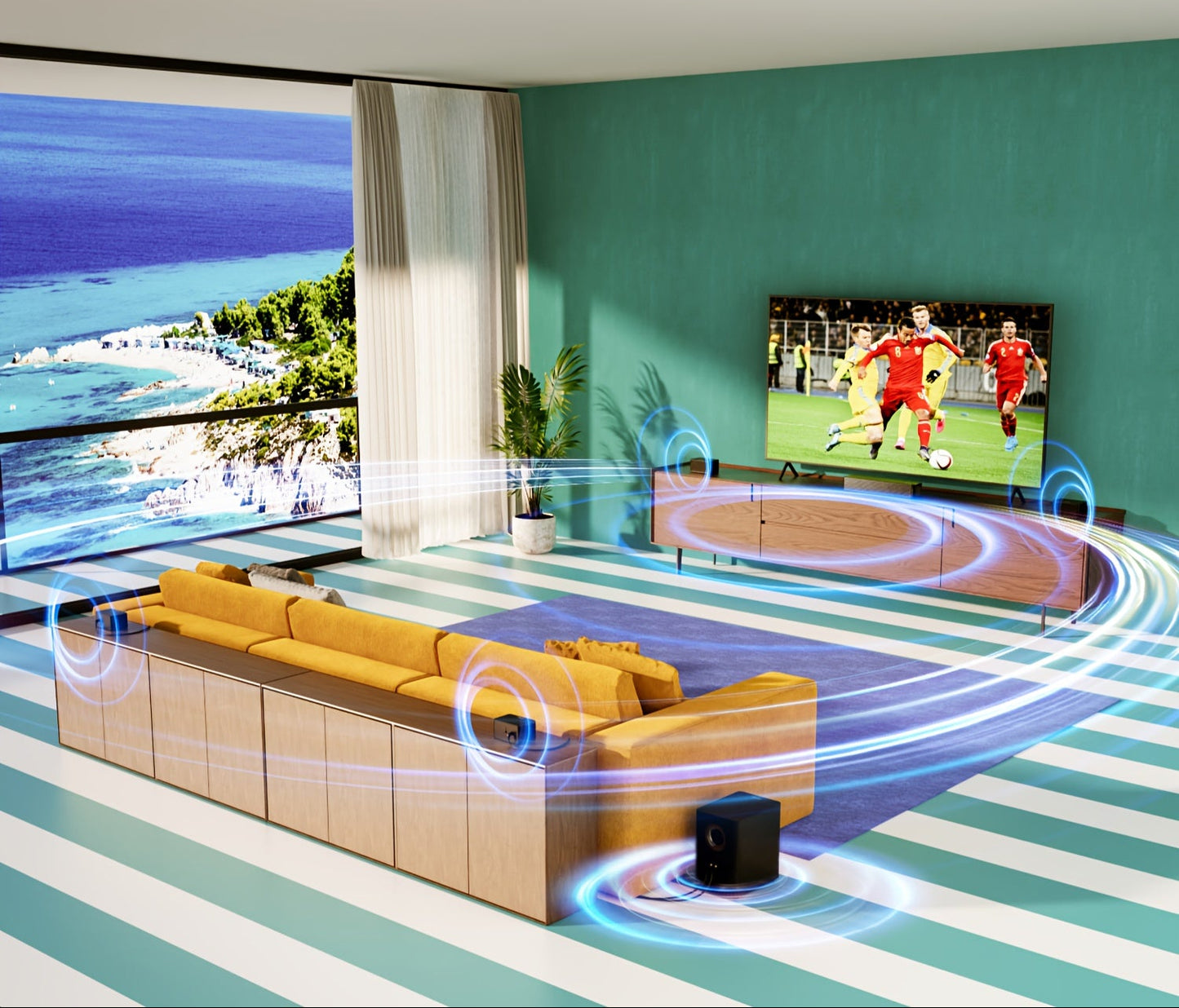 Soundbar – Surround Sound Systeem – Home Cinema Set – Geluidssysteem – Audio Installatie – 7.1 Kanaals Dolby Atmos – 500W Vermogen en Draadloze Subwoofer