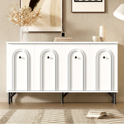 Dressoir – Sideboard – Opbergkast – Kast – Meubel – Wit – 140 cm – Modern Design Met 3D Gebogen Panelen – Verstelbare Planken