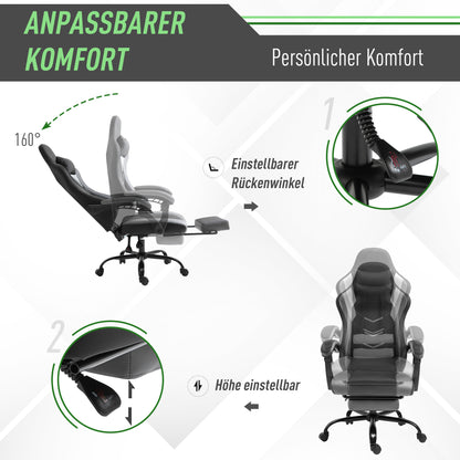 Ergonomische Gamingstoel – Bureaustoel – Draaistoel – Stoel Met Lendensteun – Gamingstoel Met Voetensteun – Verstelbare Rugleuning Tot 160 Graden – Hoogte Verstelbaar 62x52x128 cm – Zwart