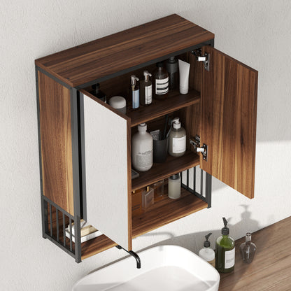 Hangend Spiegelkastje Badkamer – Badkamerkastje – Spiegelkast – Wandkastje – Opbergkast – Zachte Sluiting – 25x40,5 cm Spiegel – MDF Bruin