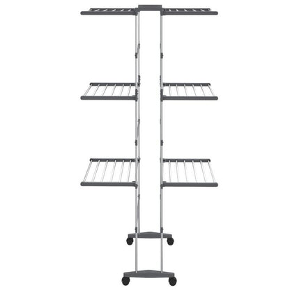 Droogrek – Droogstandaard – Wasrek – Kledingdroger – Driedelig Rek – Aluminium – Met Wieltjes – Inclusief Wasknijpers – Compact 60x70x129 cm – Roestvrij