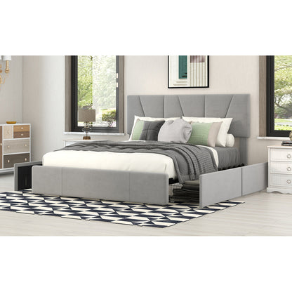 Double/Full Size Upholstered Platform Bed Frame with 4-Side Storage Drawers & Adjustable Headboard - Low-Profile Modern Bed, / Fabric, Metal/MDF Frame, No Box Spring Needed, Fits Twin to King Mattresses (Assembly Required)