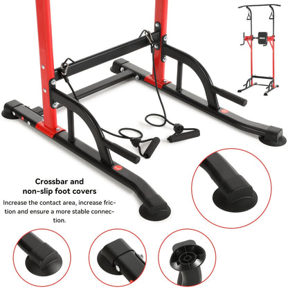 Verstelbare Pull-Up Bar Stand – Optrekstang – Klimrek – Fitnessrek – Trainingsrek – Zwart Rood – Verstelbare Hoogte 140-190 cm – Stevig Staal 120 kg Belastbaar