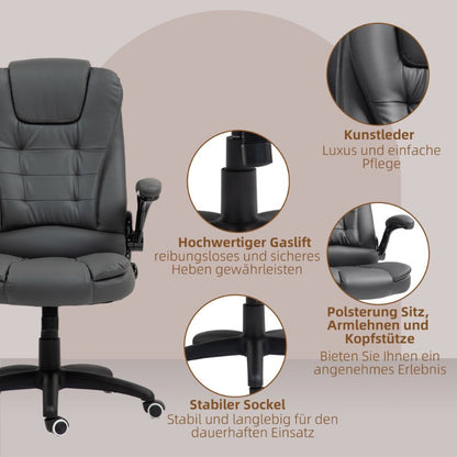Ergonomische Bureaustoel – Bureaustoel Office Chair – Werkstoel – Draaistoel – Thuiswerkstoel – Verstelbare Zithoogte & Kantelfunctie – Kunstleren Bekleding Donkergrijs