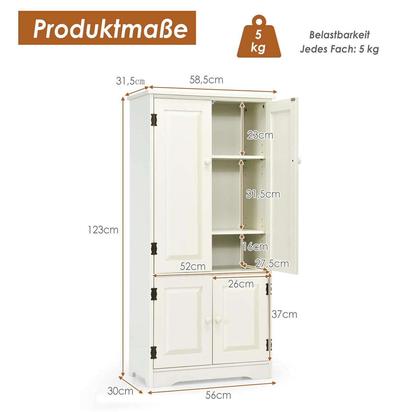 Witte Opbergkast – Kasten – Vloerkast – Dressoir – Bergkast – 4 Deuren – 2 Verstelbare Planken – MDF – Compact Design