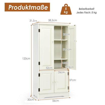 Witte Opbergkast – Kasten – Vloerkast – Dressoir – Bergkast – 4 Deuren – 2 Verstelbare Planken – MDF – Compact Design
