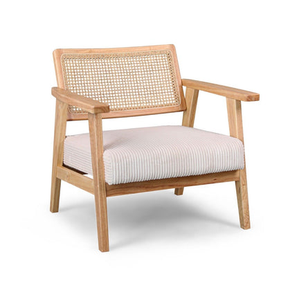 Fauteuil – Armstoel – Relaxstoel – Leunstoel – Clubstoel – Massief Parawood – Polyrattan Details – Beige Fluwelen Bekleding – Water- en Vlekbestendig