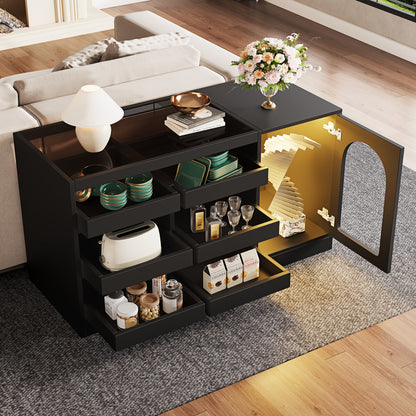 Dressoir – Buffet – Opbergkast – Kast – Meubel – Zwart – 6 Ruime Lades – Uniek Hollow-Deurontwerp