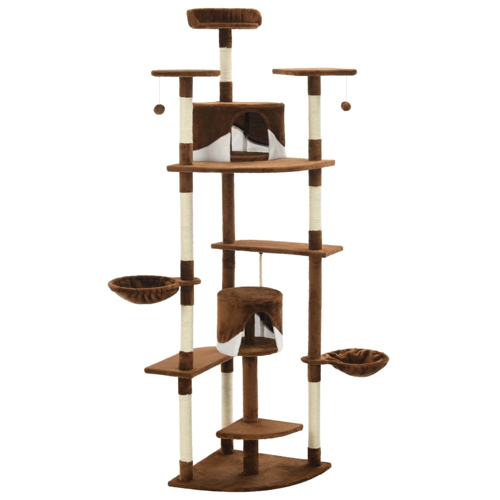 Kattentoren – Krabpaal – Kattenboom – Kattenhuis – Kattenmeubel – Meerdere Verdiepingen – Zacht Polyester Pluche - Bruin en Wit
