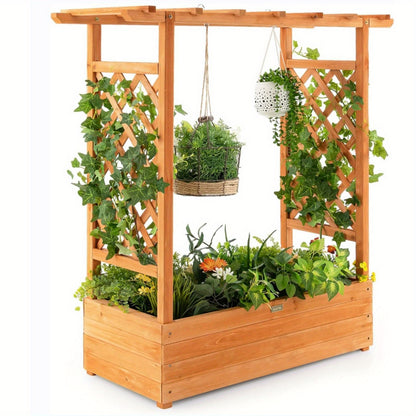 Verhoogde Plantenbak – Tuinbak – Balkonbak – Bloembak – Kruidenbak – Oranje Grenenhout – Verticale Structuur Met Rankenrek – Afneembare Bodem Met Drainage