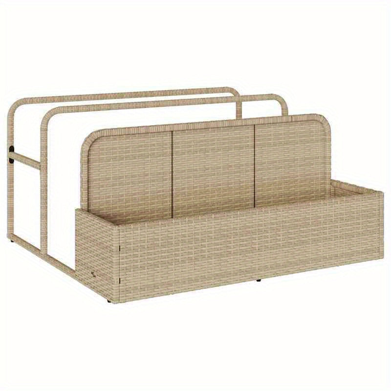 Beige Poly Rattan Pool Storage Container, 110x100x57cm, Patio Organizer, Garden Container, Woven Texture, Stylish Container, Lightweight Storage, Durable Rattan, Decorative Organizer, Wicker Bin, Pool Owners, Patio Lovers, Bo