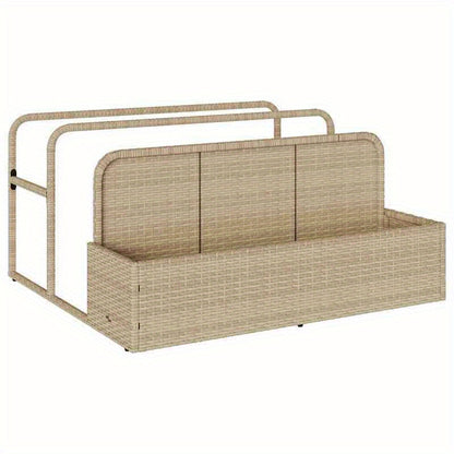 Beige Poly Rattan Pool Storage Container, 110x100x57cm, Patio Organizer, Garden Container, Woven Texture, Stylish Container, Lightweight Storage, Durable Rattan, Decorative Organizer, Wicker Bin, Pool Owners, Patio Lovers, Bo