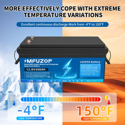 Lithium Accu – LiFePO4 Batterij – Oplaadbare Accu – Noodstroom Accu – Camper Accu – 12V 300Ah – 3840W Vermogen – Max 15000 Cycli