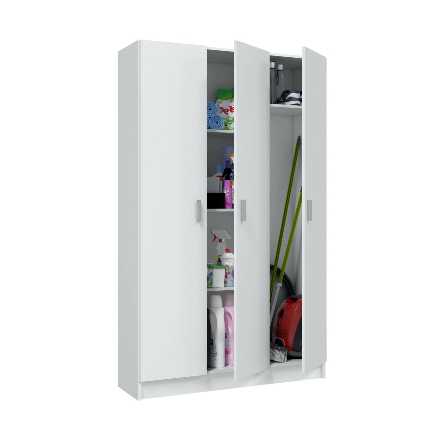 Large Multifunctional Ranuncolo Wardrobe, 3-Door Auxiliary Closet, Shoe Rack with Shelves, Broom Cupboard, 109x37x180 cm, White