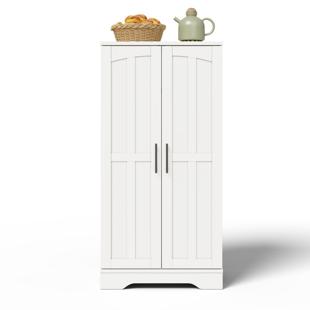 Large-Capacity Double-Door Storage Cabinet | Adjustable Shelves, Door Shelves, Suitable for Kitchens, Dining Rooms, or Living Rooms, White, Metal, Contemporary Style