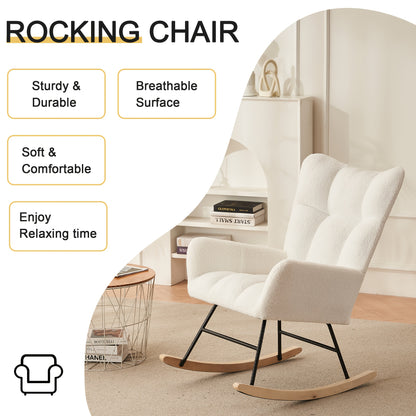 Witte Schommelstoel – Schommelstoel Loungestoel Relaxstoel Tuinstoel Stoel – Met Metalen Frame – Cross-Back Ontwerp – Comfortabele Katoenen Bekleding – Hoogwaardige Stevigheid