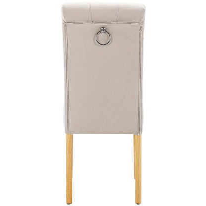Eetkamerstoel – Stoel – Kuipstoel – Meubel – Lounge Stoel – Set Van 6 Beige Velvet Stoelen – Eikenhouten Poten – Metalen Frame