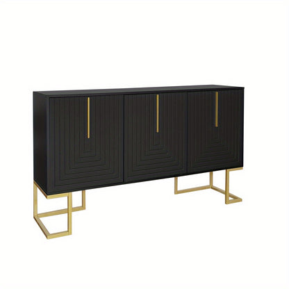 Dressoir – Sideboard – Opbergkast – Buffettafel – Ladekast – Donkergrijs Met Gouden Accenten – U-Vormige Deuren – Verstelbare Planken – Duurzaam Niet-Houten Materiaal