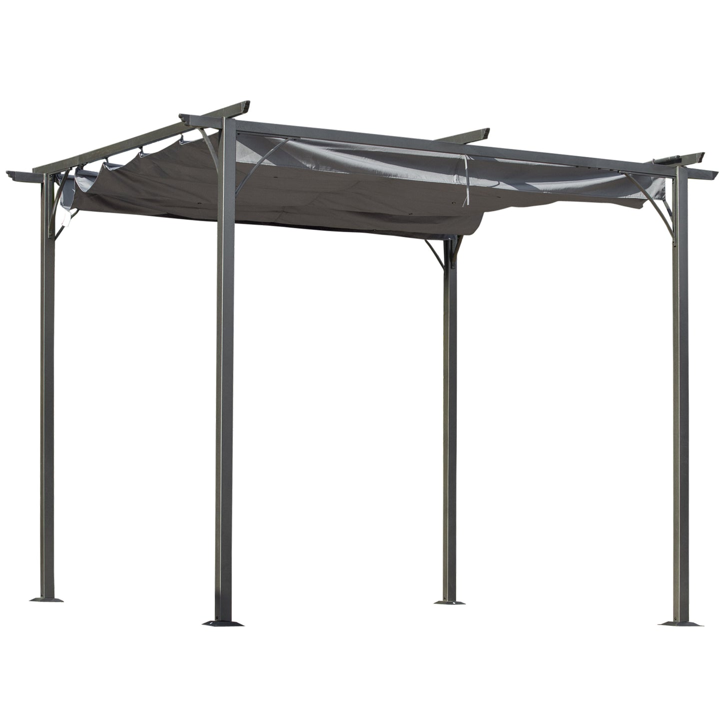 Pergola Uitschuifbare Overkapping Terrasoverkapping Tuinluifel Schaduwdoek – Antracietgrijs – Uitschuifbaar Dak – Water- En UV-bestendig Polyester – 3x3 Meter – Metalen Frame Met Epoxy Coating