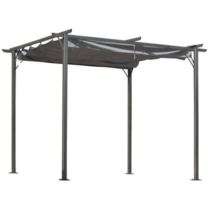 Pergola Uitschuifbare Overkapping Terrasoverkapping Tuinluifel Schaduwdoek – Antracietgrijs – Uitschuifbaar Dak – Water- En UV-bestendig Polyester – 3x3 Meter – Metalen Frame Met Epoxy Coating