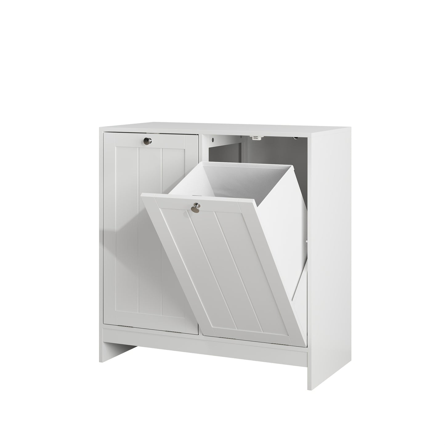 White Metal Storage Cabinet with Tilting Mechanism & Detachable Laundry Basket - Freestanding Entryway Shelf Unit Suitable for, Bedroom, Apartment - Easy Assembly, Space-Saving Modern Furniture (3.2 Cu Ft Closed Storage)