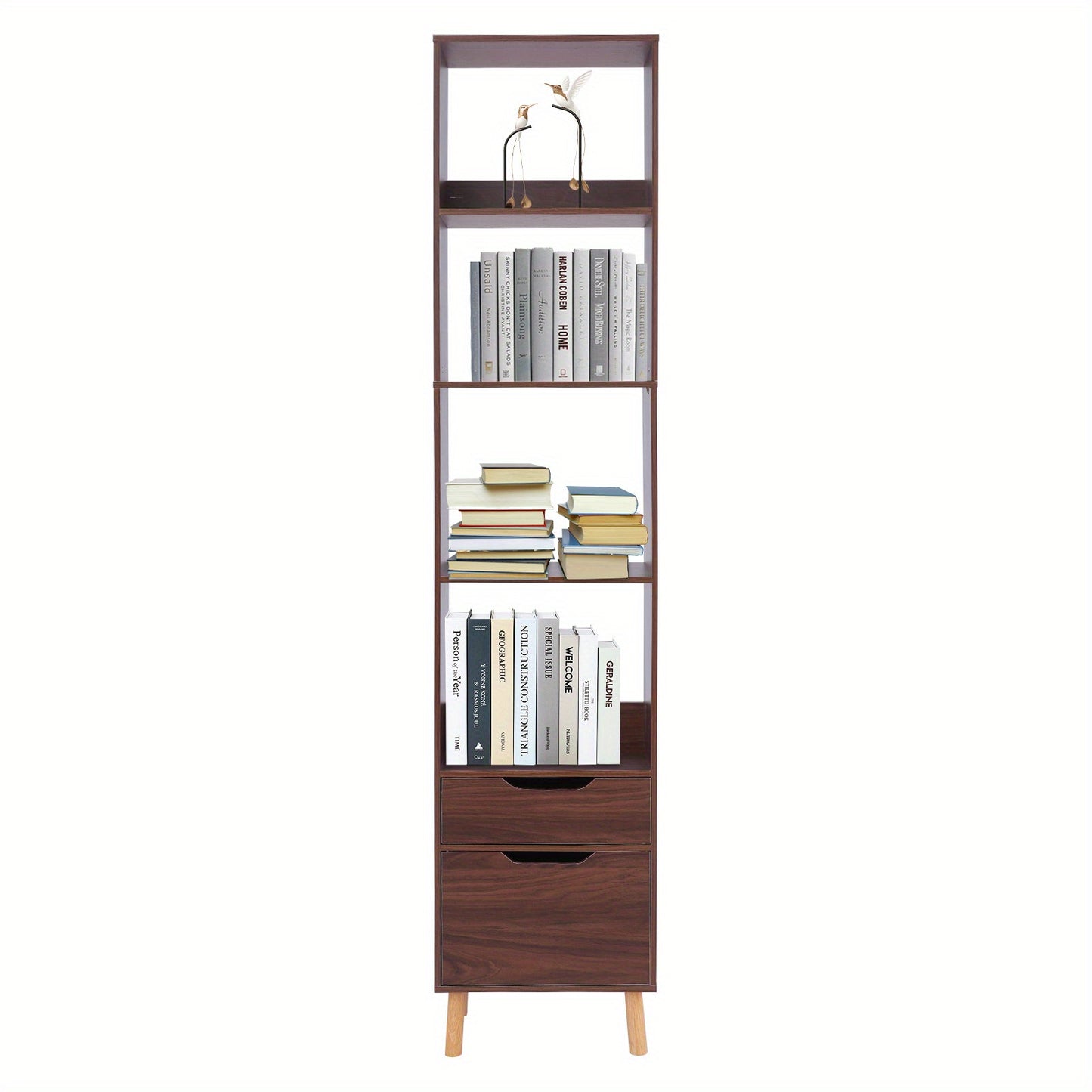 Boekenkast – Boekrek – Opbergrek – Boekenplank – Wandkast – Walnootkleur – Hoogte 180 cm – Massief Hout