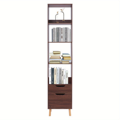 Boekenkast – Boekrek – Opbergrek – Boekenplank – Wandkast – Walnootkleur – Hoogte 180 cm – Massief Hout