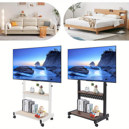 Verstelbare TV-standaard – TV-meubel – TV-houder – TV-onderstel – TV-rack – Zwenkwielen – Verstelbare Hoogte 108,5-128,5 cm – Zwart