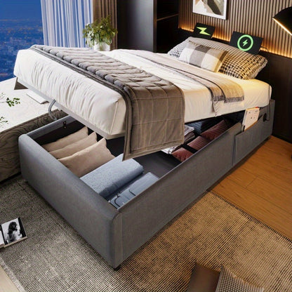 Eenpersoonsbed 90x200 cm – Bedframe – Opbergbed – Stalen Bed – Slatbodem – Stijlvol Modern – Comfortabel Stevig