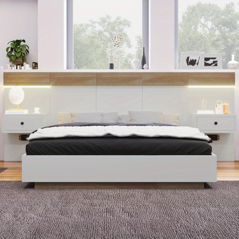 Beddenpakket – Slaapkamer Set – Tweepersoonsbed – Bedframe – Nachtkastjes – Sonoma Eiken & Wit Mat – Afmeting 140x200 cm – Volledig Gemonteerd