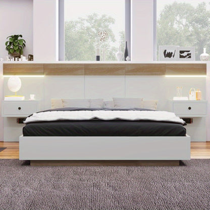 Beddenpakket – Slaapkamer Set – Tweepersoonsbed – Bedframe – Nachtkastjes – Sonoma Eiken & Wit Mat – Afmeting 140x200 cm – Volledig Gemonteerd