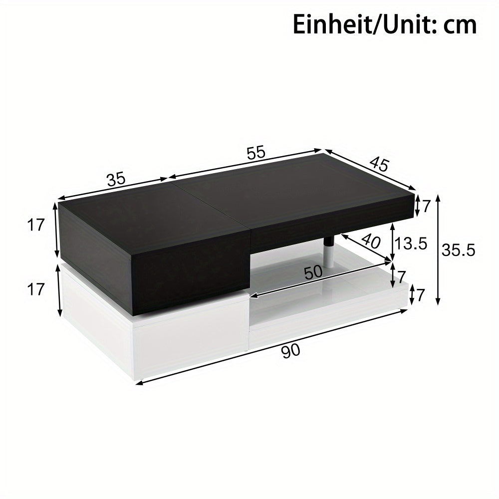 Modern Black & White Glass Top Coffee Table with Glossy Surface & Lower Shelf - Heavy-Duty Non-Wood Construction, Easy Assembly, Minimalist Living Room Center Table for Home Decor, Durable Glass Shelves & Smooth Edges, Space-