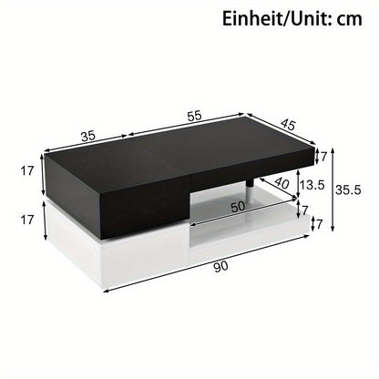 Modern Black & White Glass Top Coffee Table with Glossy Surface & Lower Shelf - Heavy-Duty Non-Wood Construction, Easy Assembly, Minimalist Living Room Center Table for Home Decor, Durable Glass Shelves & Smooth Edges, Space-
