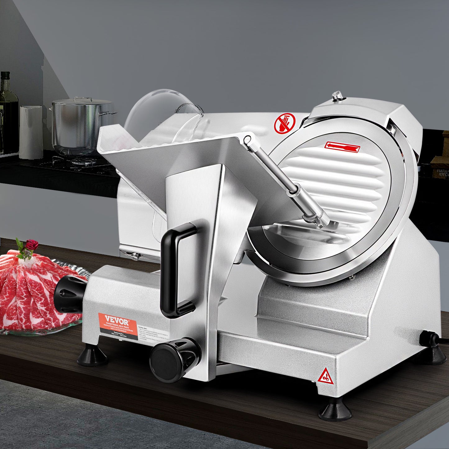 Elektrische Vleessnijder – Foodsnijder – Kaassnijder – Broodsnijder – Vlees- en Foodsnijmachine – 8 Inch Koolstofstalen Mes – 200W Motor – Instelbare Dikte 0-12mm