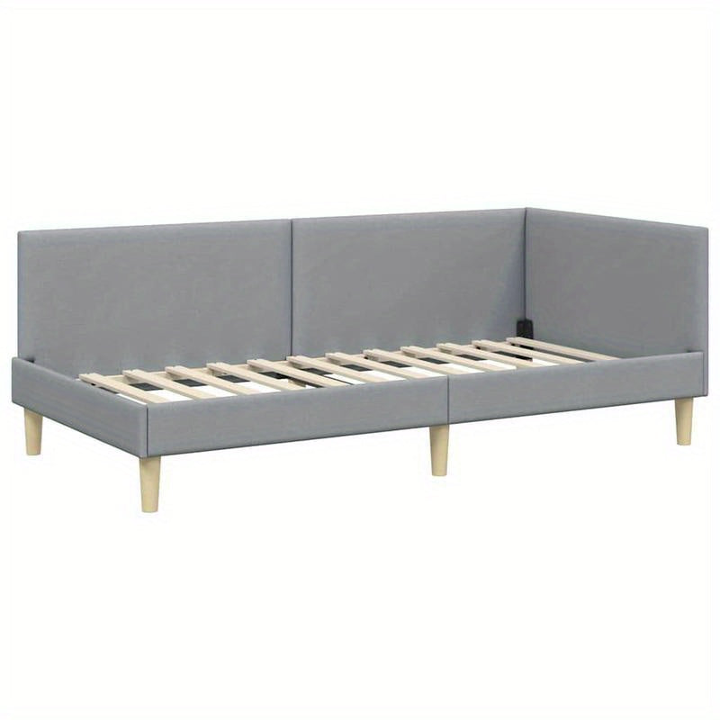 Hoekbankbed – Slaapbank – Bedbank – Loungesofa – Bedbank Hoek – Lichtgrijs – Massief Hout & Metaal – 90x190 cm – Ruimtebesparend & Eenvoudig in Elkaar Te Zetten
