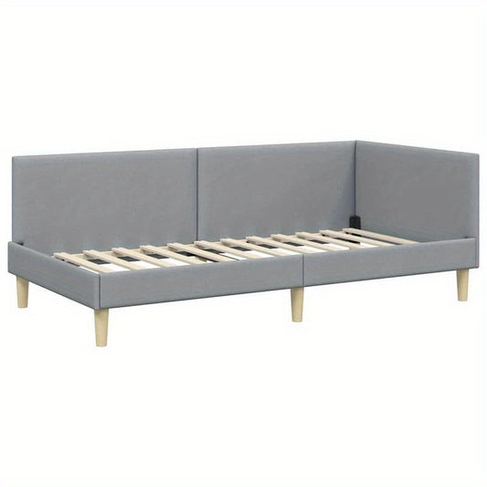 Hoekbankbed – Slaapbank – Bedbank – Loungesofa – Bedbank Hoek – Lichtgrijs – Massief Hout & Metaal – 90x190 cm – Ruimtebesparend & Eenvoudig in Elkaar Te Zetten